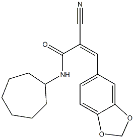 (Z)-3-(1,3-benzodioxol-5-yl)-2-cyano-N-cycloheptylprop-2-enamide Struktur