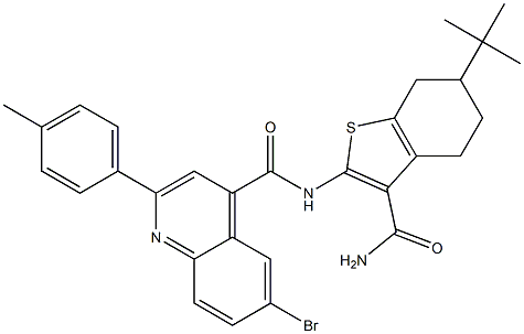 6-bromo-N-(6-tert-butyl-3-carbamoyl-4,5,6,7-tetrahydro-1-benzothiophen-2-yl)-2-(4-methylphenyl)quinoline-4-carboxamide Struktur