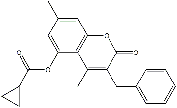 (3-benzyl-4,7-dimethyl-2-oxochromen-5-yl) cyclopropanecarboxylate Struktur