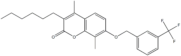 3-hexyl-4,8-dimethyl-7-[[3-(trifluoromethyl)phenyl]methoxy]chromen-2-one Struktur