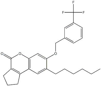 8-hexyl-7-[[3-(trifluoromethyl)phenyl]methoxy]-2,3-dihydro-1H-cyclopenta[c]chromen-4-one Struktur