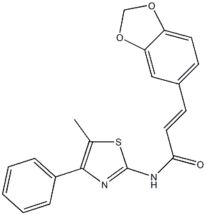 (E)-3-(1,3-benzodioxol-5-yl)-N-(5-methyl-4-phenyl-1,3-thiazol-2-yl)prop-2-enamide Struktur