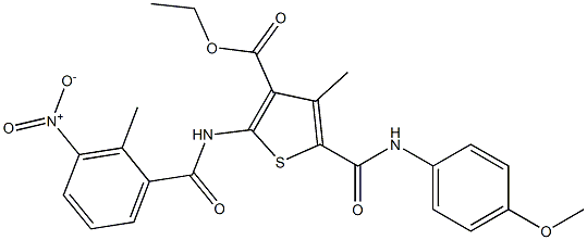 ethyl 5-[(4-methoxyphenyl)carbamoyl]-4-methyl-2-[(2-methyl-3-nitrobenzoyl)amino]thiophene-3-carboxylate Struktur