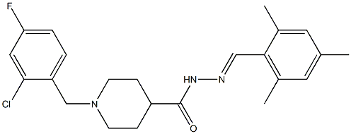 1-[(2-chloro-4-fluorophenyl)methyl]-N-[(E)-(2,4,6-trimethylphenyl)methylideneamino]piperidine-4-carboxamide Struktur