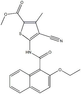 methyl 4-cyano-5-[(2-ethoxynaphthalene-1-carbonyl)amino]-3-methylthiophene-2-carboxylate Struktur