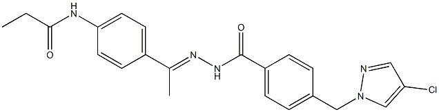 4-[(4-chloropyrazol-1-yl)methyl]-N-[(E)-1-[4-(propanoylamino)phenyl]ethylideneamino]benzamide Struktur