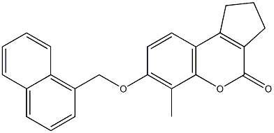 6-methyl-7-(naphthalen-1-ylmethoxy)-2,3-dihydro-1H-cyclopenta[c]chromen-4-one Struktur