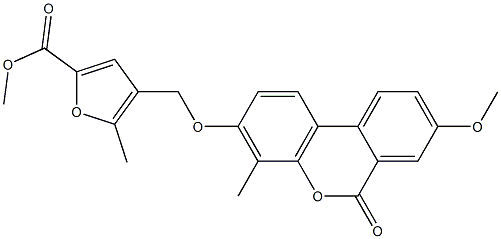 methyl 4-[(8-methoxy-4-methyl-6-oxobenzo[c]chromen-3-yl)oxymethyl]-5-methylfuran-2-carboxylate Struktur