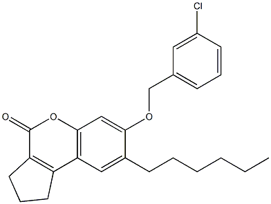 7-[(3-chlorophenyl)methoxy]-8-hexyl-2,3-dihydro-1H-cyclopenta[c]chromen-4-one Struktur