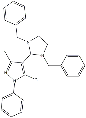 5-chloro-4-(1,3-dibenzylimidazolidin-2-yl)-3-methyl-1-phenylpyrazole Struktur