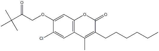 6-chloro-7-(3,3-dimethyl-2-oxobutoxy)-3-hexyl-4-methylchromen-2-one Struktur