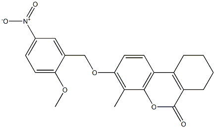 3-[(2-methoxy-5-nitrophenyl)methoxy]-4-methyl-7,8,9,10-tetrahydrobenzo[c]chromen-6-one Struktur