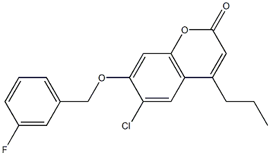 6-chloro-7-[(3-fluorophenyl)methoxy]-4-propylchromen-2-one Struktur