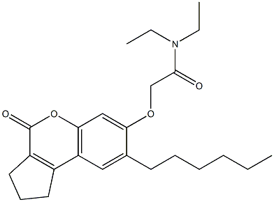 N,N-diethyl-2-[(8-hexyl-4-oxo-2,3-dihydro-1H-cyclopenta[c]chromen-7-yl)oxy]acetamide Struktur