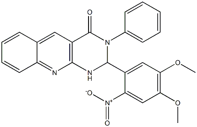 2-(4,5-dimethoxy-2-nitrophenyl)-3-phenyl-1,2-dihydropyrimido[4,5-b]quinolin-4-one Struktur