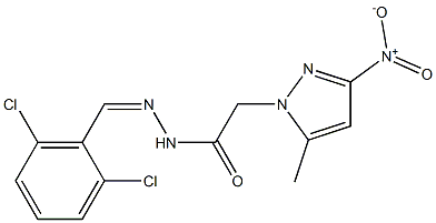 N-[(Z)-(2,6-dichlorophenyl)methylideneamino]-2-(5-methyl-3-nitropyrazol-1-yl)acetamide Struktur