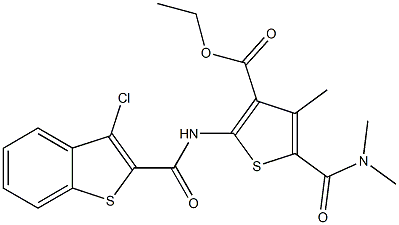 ethyl 2-[(3-chloro-1-benzothiophene-2-carbonyl)amino]-5-(dimethylcarbamoyl)-4-methylthiophene-3-carboxylate Struktur