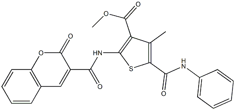 methyl 4-methyl-2-[(2-oxochromene-3-carbonyl)amino]-5-(phenylcarbamoyl)thiophene-3-carboxylate Struktur