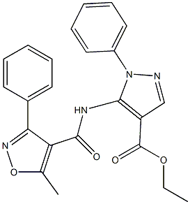 ethyl 5-[(5-methyl-3-phenyl-1,2-oxazole-4-carbonyl)amino]-1-phenylpyrazole-4-carboxylate Struktur