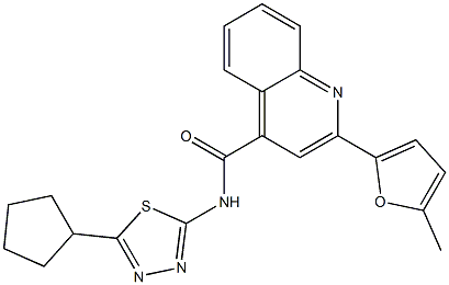 N-(5-cyclopentyl-1,3,4-thiadiazol-2-yl)-2-(5-methylfuran-2-yl)quinoline-4-carboxamide Struktur