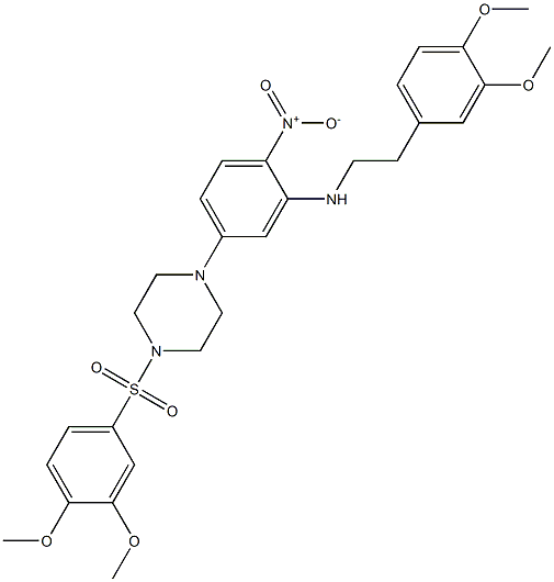 N-[2-(3,4-dimethoxyphenyl)ethyl]-5-[4-(3,4-dimethoxyphenyl)sulfonylpiperazin-1-yl]-2-nitroaniline Struktur