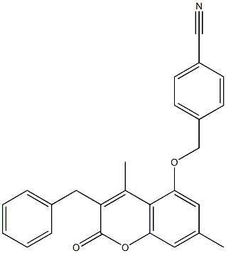 4-[(3-benzyl-4,7-dimethyl-2-oxochromen-5-yl)oxymethyl]benzonitrile Struktur