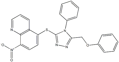 8-nitro-5-[[5-(phenoxymethyl)-4-phenyl-1,2,4-triazol-3-yl]sulfanyl]quinoline Struktur