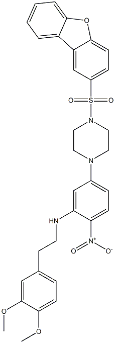 5-(4-dibenzofuran-2-ylsulfonylpiperazin-1-yl)-N-[2-(3,4-dimethoxyphenyl)ethyl]-2-nitroaniline Struktur