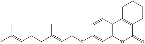 3-[(2E)-3,7-dimethylocta-2,6-dienoxy]-7,8,9,10-tetrahydrobenzo[c]chromen-6-one Struktur