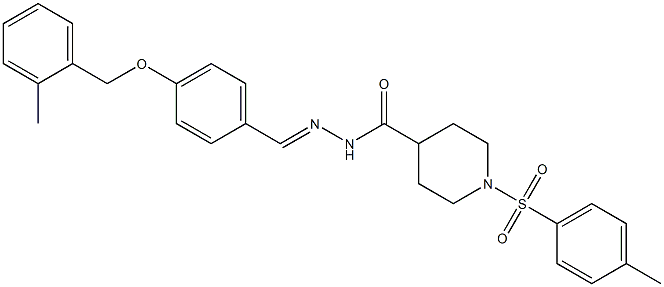 N-[(E)-[4-[(2-methylphenyl)methoxy]phenyl]methylideneamino]-1-(4-methylphenyl)sulfonylpiperidine-4-carboxamide Struktur