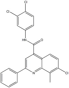 7-chloro-N-(3,4-dichlorophenyl)-8-methyl-2-phenylquinoline-4-carboxamide Struktur