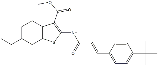 methyl 2-[[(E)-3-(4-tert-butylphenyl)prop-2-enoyl]amino]-6-ethyl-4,5,6,7-tetrahydro-1-benzothiophene-3-carboxylate Struktur