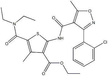 ethyl 2-[[3-(2-chlorophenyl)-5-methyl-1,2-oxazole-4-carbonyl]amino]-5-(diethylcarbamoyl)-4-methylthiophene-3-carboxylate Struktur