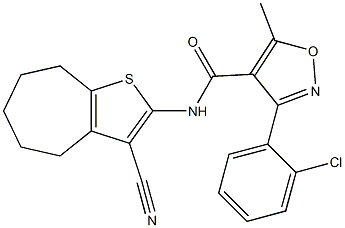 3-(2-chlorophenyl)-N-(3-cyano-5,6,7,8-tetrahydro-4H-cyclohepta[b]thiophen-2-yl)-5-methyl-1,2-oxazole-4-carboxamide Struktur