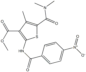 methyl 5-(dimethylcarbamoyl)-4-methyl-2-[(4-nitrobenzoyl)amino]thiophene-3-carboxylate Struktur