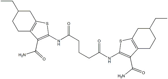 N,N'-bis(3-carbamoyl-6-ethyl-4,5,6,7-tetrahydro-1-benzothiophen-2-yl)pentanediamide Struktur