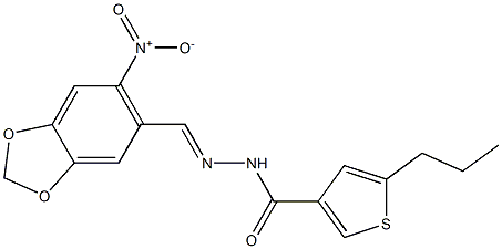 N-[(E)-(6-nitro-1,3-benzodioxol-5-yl)methylideneamino]-5-propylthiophene-3-carboxamide Struktur