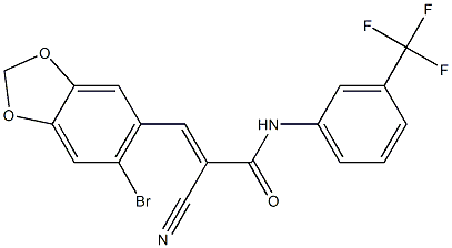 (E)-3-(6-bromo-1,3-benzodioxol-5-yl)-2-cyano-N-[3-(trifluoromethyl)phenyl]prop-2-enamide Struktur