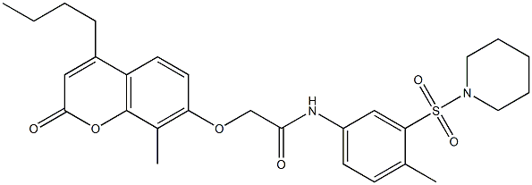 2-(4-butyl-8-methyl-2-oxochromen-7-yl)oxy-N-(4-methyl-3-piperidin-1-ylsulfonylphenyl)acetamide Struktur