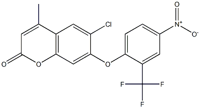 6-chloro-4-methyl-7-[4-nitro-2-(trifluoromethyl)phenoxy]chromen-2-one Struktur