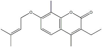 3-ethyl-4,8-dimethyl-7-(3-methylbut-2-enoxy)chromen-2-one Struktur