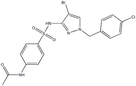 N-[4-[[4-bromo-1-[(4-chlorophenyl)methyl]pyrazol-3-yl]sulfamoyl]phenyl]acetamide Struktur