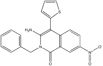 3-amino-2-benzyl-7-nitro-4-thiophen-2-ylisoquinolin-1-one Struktur