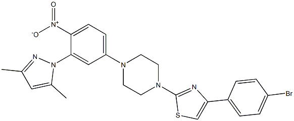 4-(4-bromophenyl)-2-[4-[3-(3,5-dimethylpyrazol-1-yl)-4-nitrophenyl]piperazin-1-yl]-1,3-thiazole Struktur