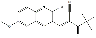 (2E)-2-[(2-chloro-6-methoxyquinolin-3-yl)methylidene]-4,4-dimethyl-3-oxopentanenitrile Struktur