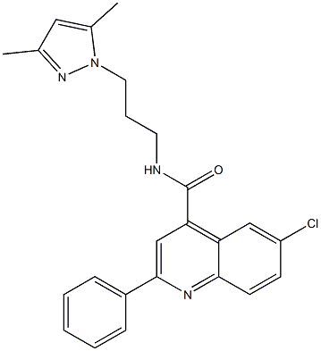 6-chloro-N-[3-(3,5-dimethylpyrazol-1-yl)propyl]-2-phenylquinoline-4-carboxamide Struktur