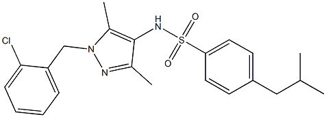 N-[1-[(2-chlorophenyl)methyl]-3,5-dimethylpyrazol-4-yl]-4-(2-methylpropyl)benzenesulfonamide Struktur