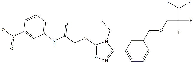 2-[[4-ethyl-5-[3-(2,2,3,3-tetrafluoropropoxymethyl)phenyl]-1,2,4-triazol-3-yl]sulfanyl]-N-(3-nitrophenyl)acetamide Struktur