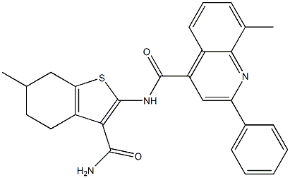 N-(3-carbamoyl-6-methyl-4,5,6,7-tetrahydro-1-benzothiophen-2-yl)-8-methyl-2-phenylquinoline-4-carboxamide Struktur