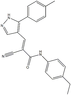 (E)-2-cyano-N-(4-ethylphenyl)-3-[5-(4-methylphenyl)-1H-pyrazol-4-yl]prop-2-enamide Struktur